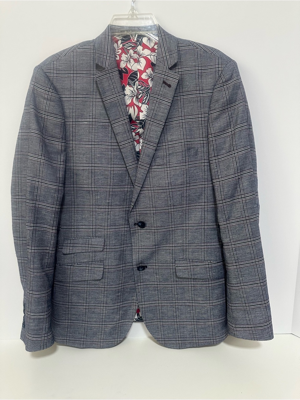 Paisley & Gray Gray Plaid Sport Coat with Red Floral Lining